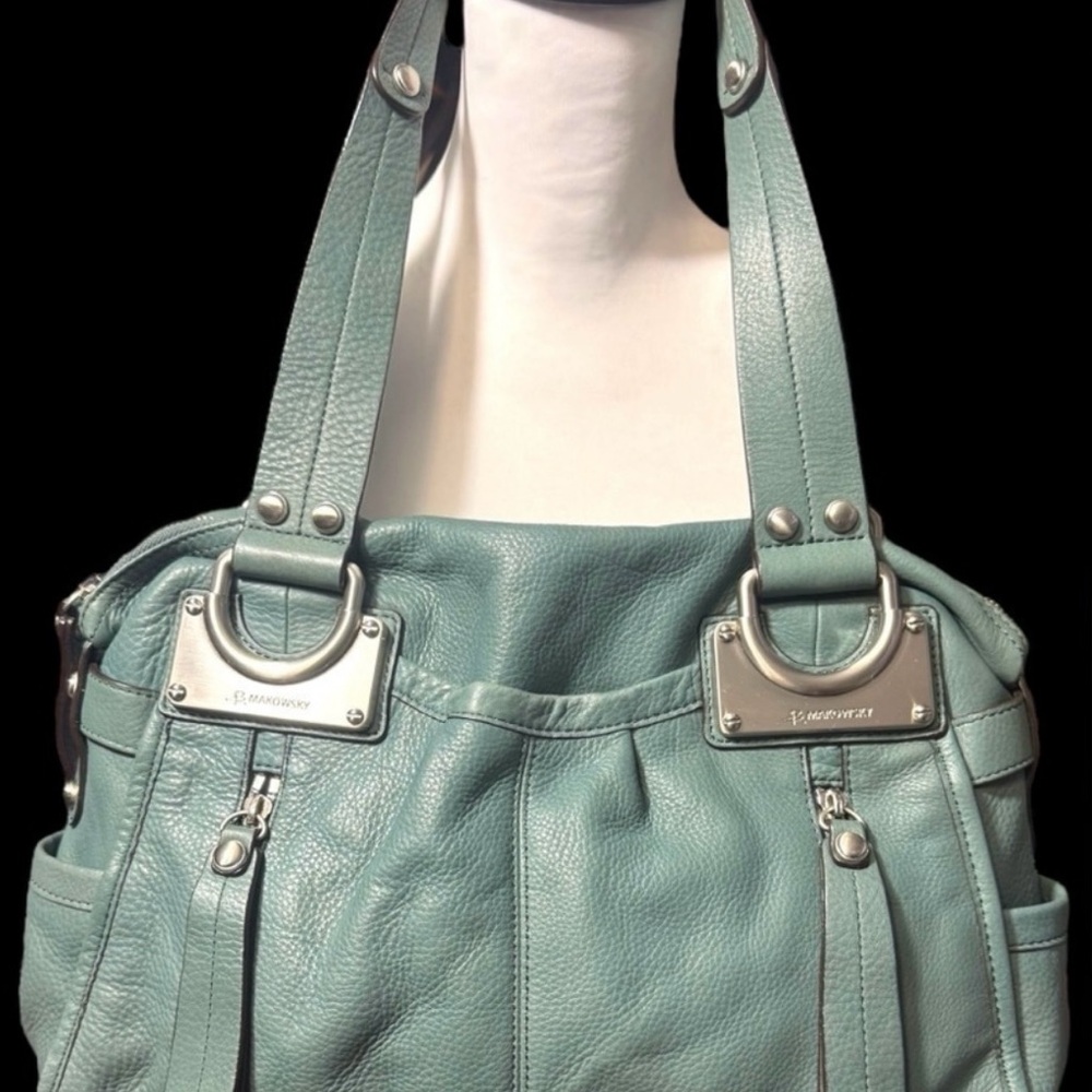 b. makowsky Sage Green Leather Shoulder Bag